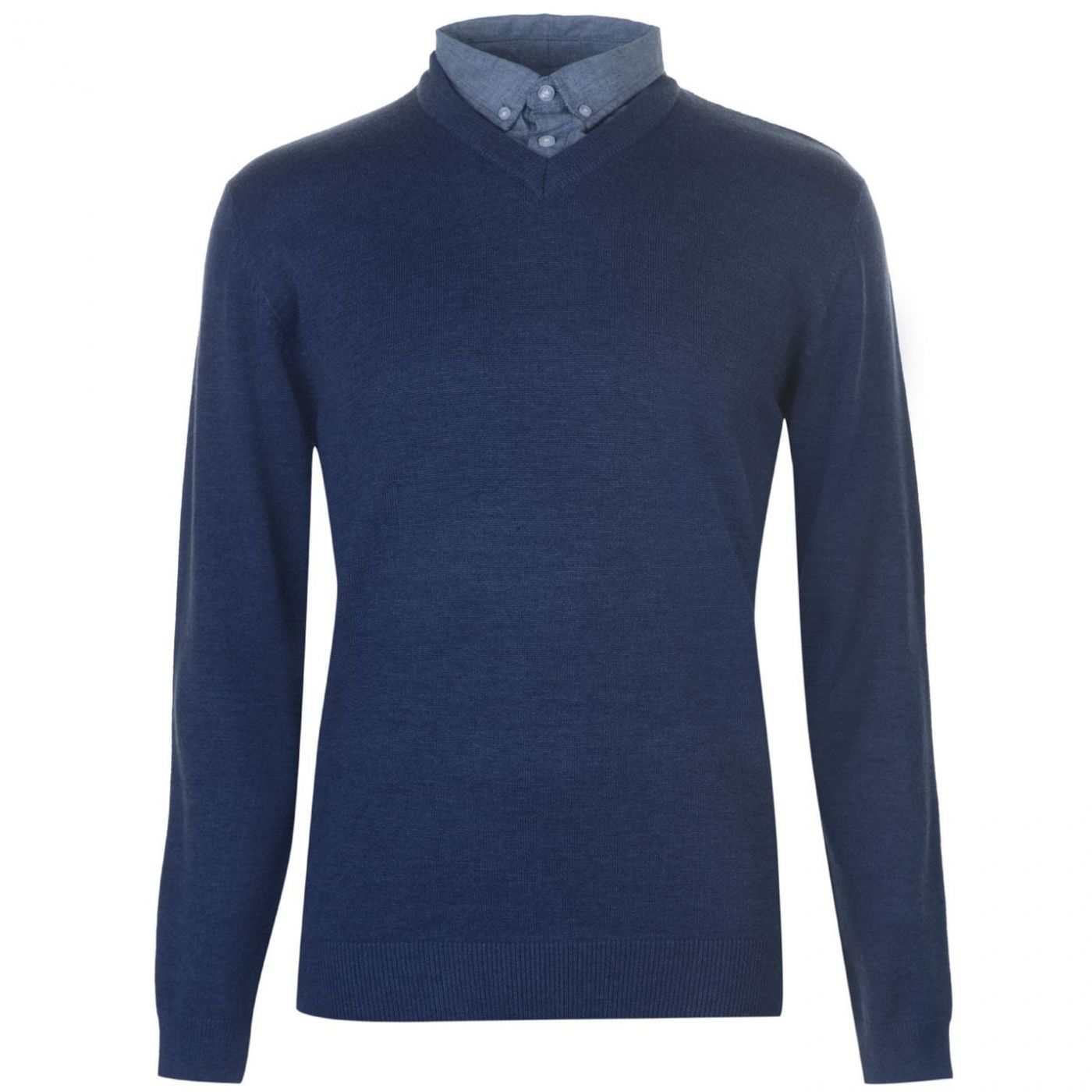 Pierre Cardin Chambray Shirt V Neck Knit Mens