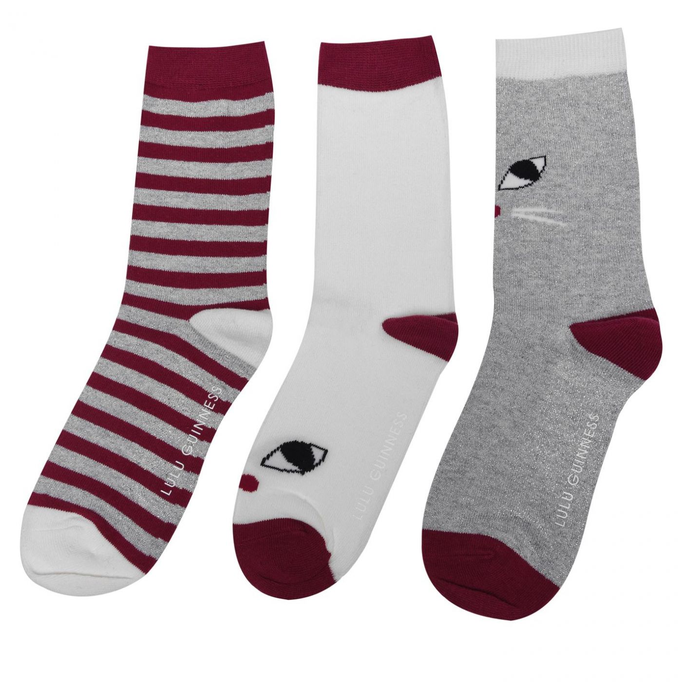 Lulu Guinness 3 Pack Kooky Cat Socks
