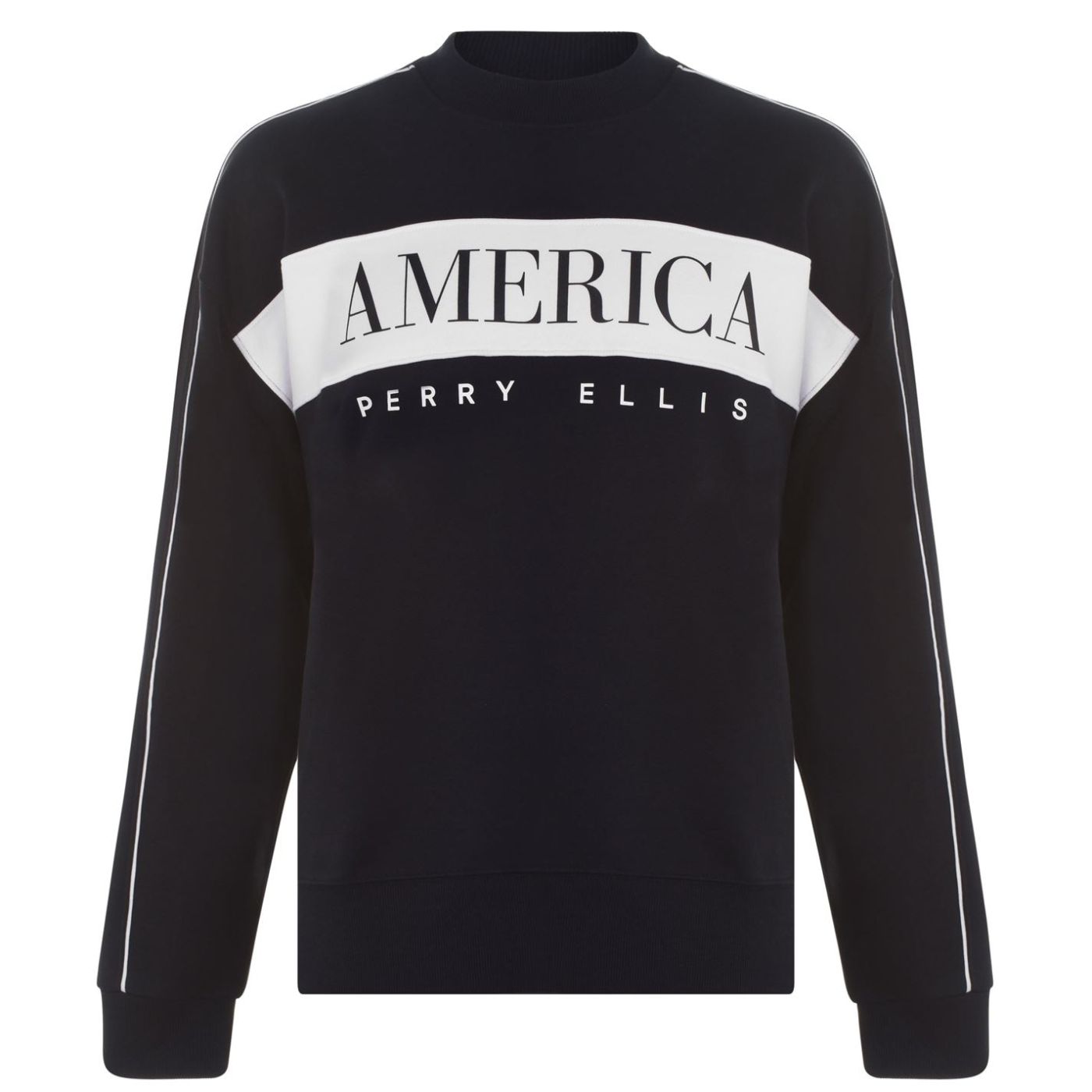 PERRY ELLIS Logo Stripe Crew Sweatshirt