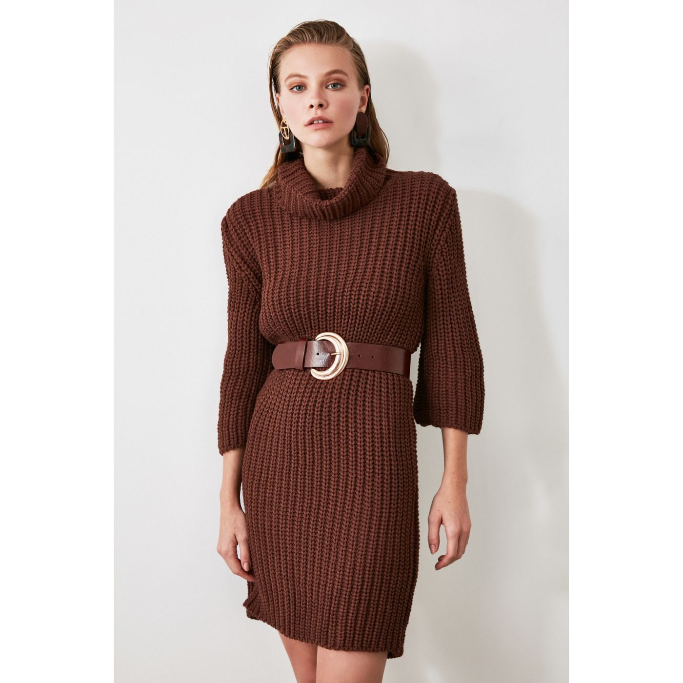 Trendyol Brown Throat Knitwear Dress