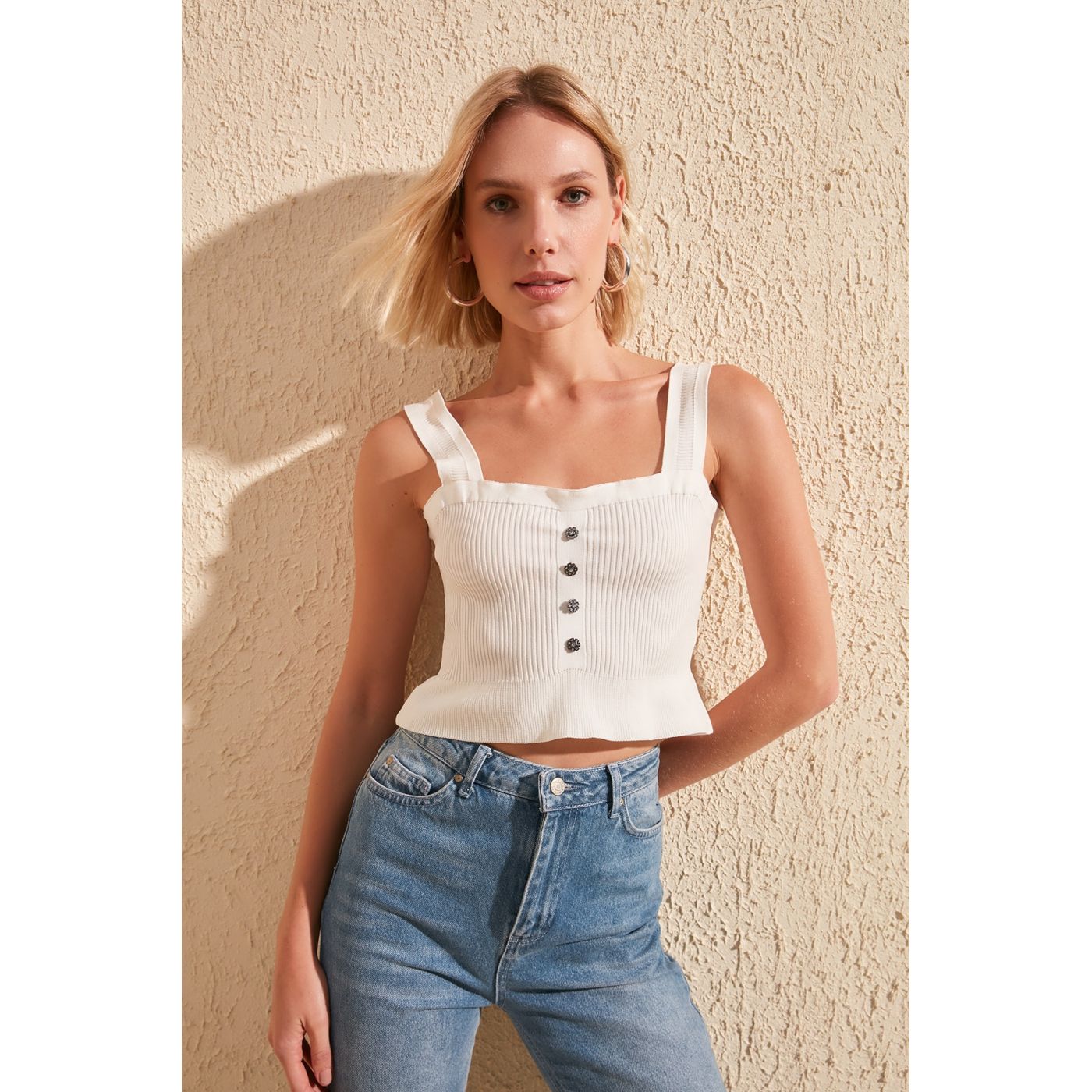 Trendyol Ekru Button Detailed Knitwear Blouse