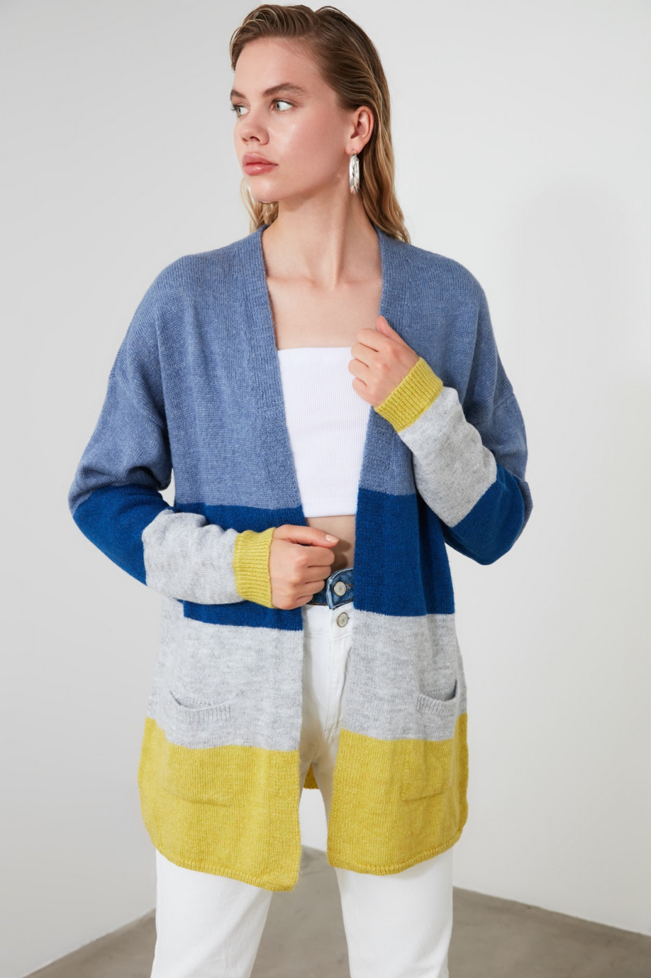 Trendyol Blue Block KnitWear Cardigan