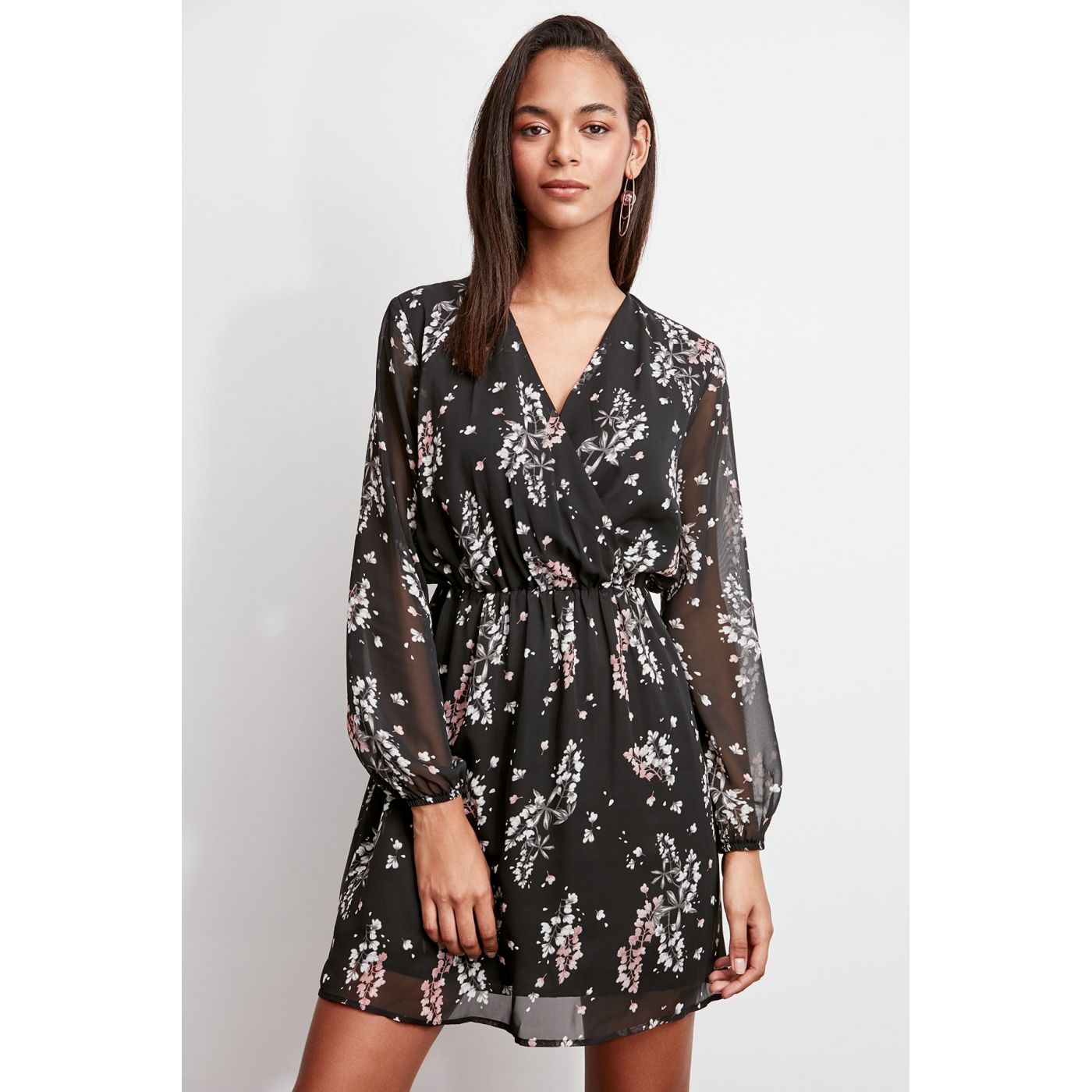 Trendyol Black Cruiser Collar Patterned Dress