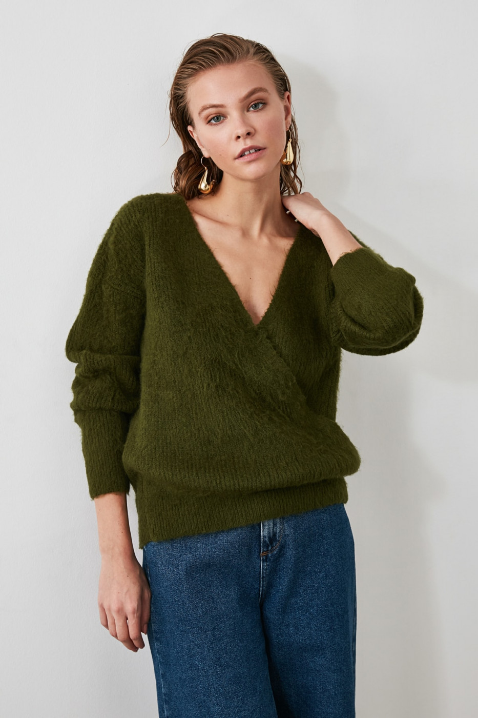 Trendyol Khaki Soft Textured Special Technical Knit Sweater
