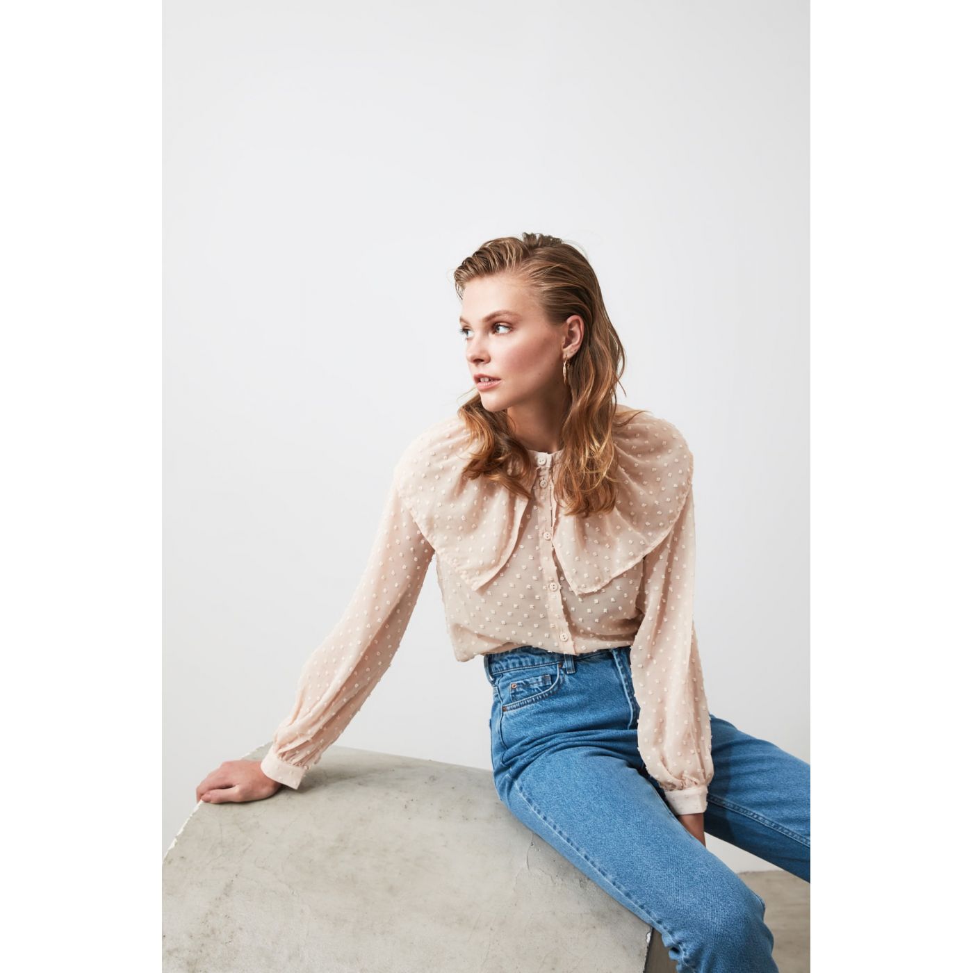 Trendyol PowderEd Tulle Detailed Blouse