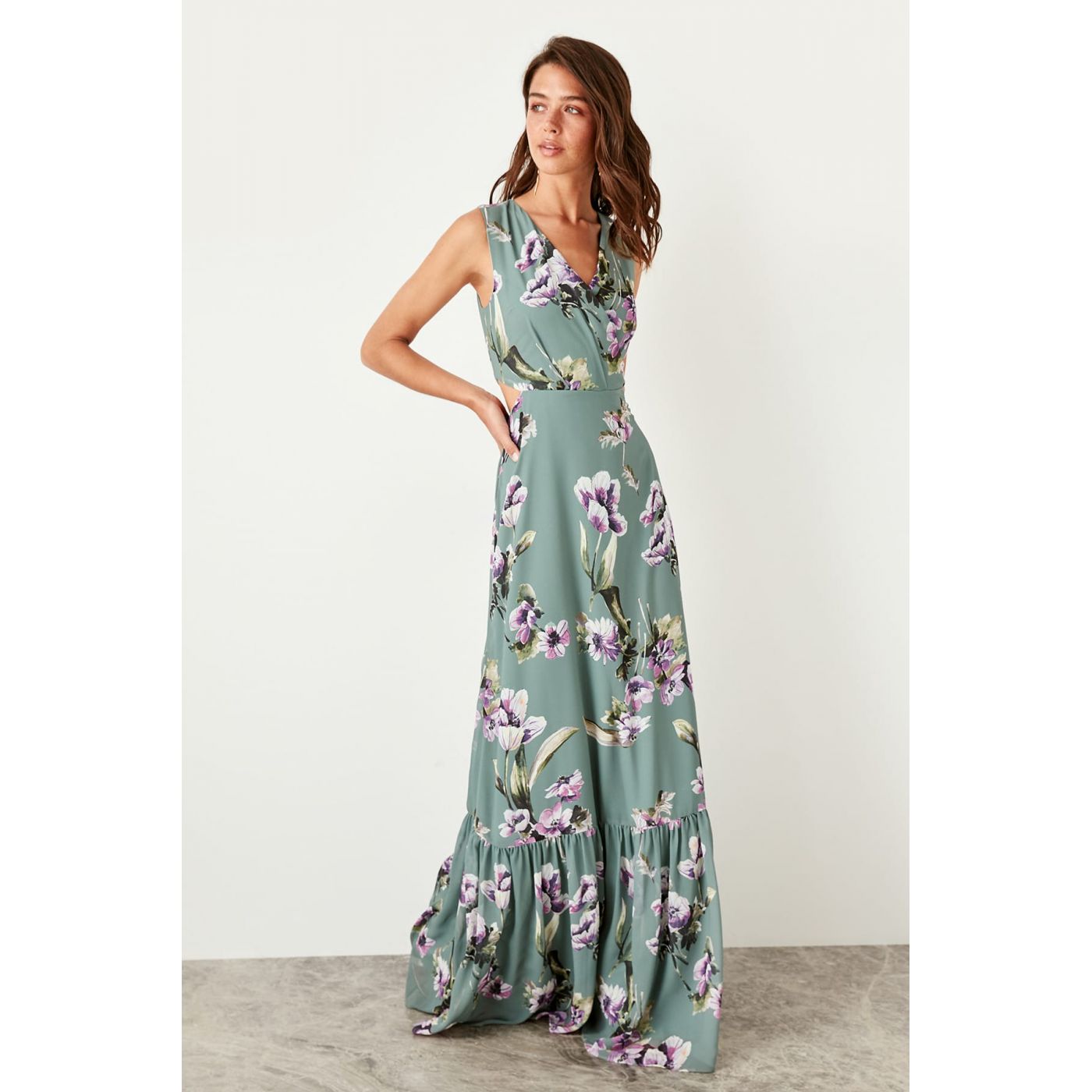 Trendyol Mint-Patterned Waist Lace Dresses Evening Dresses Dress