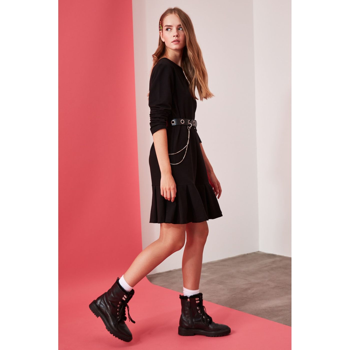 Trendyol Black Pyrenees Knitted Sweat Dress