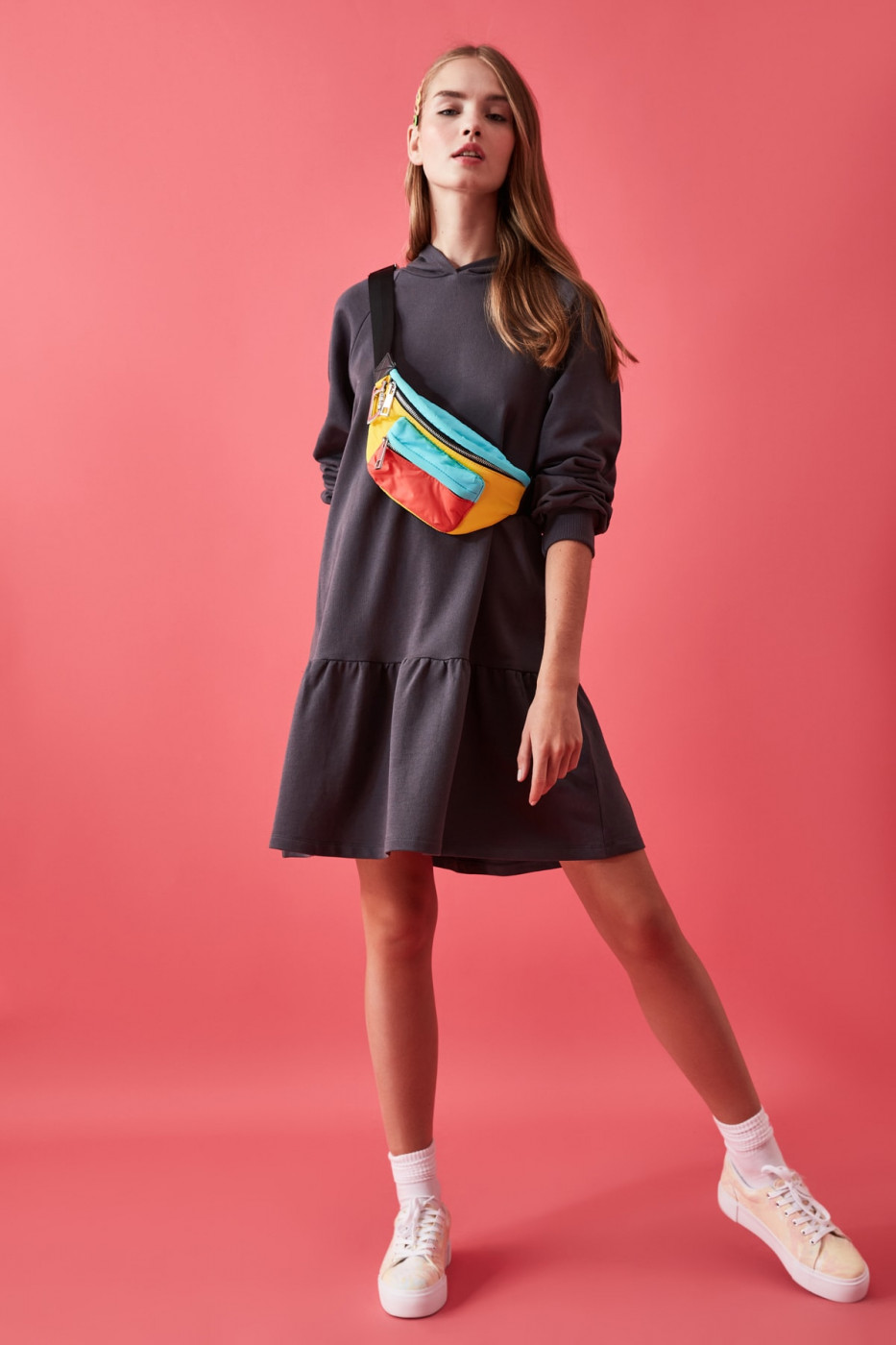 Trendyol Anthracite VolliHoodEd Knitted Sweat Dress