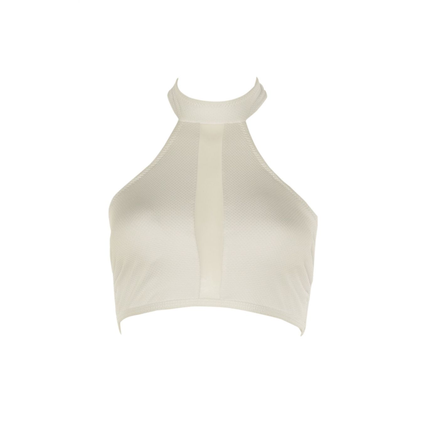 Trendyol White Weightlifting Neck Line Textured Bikini Top