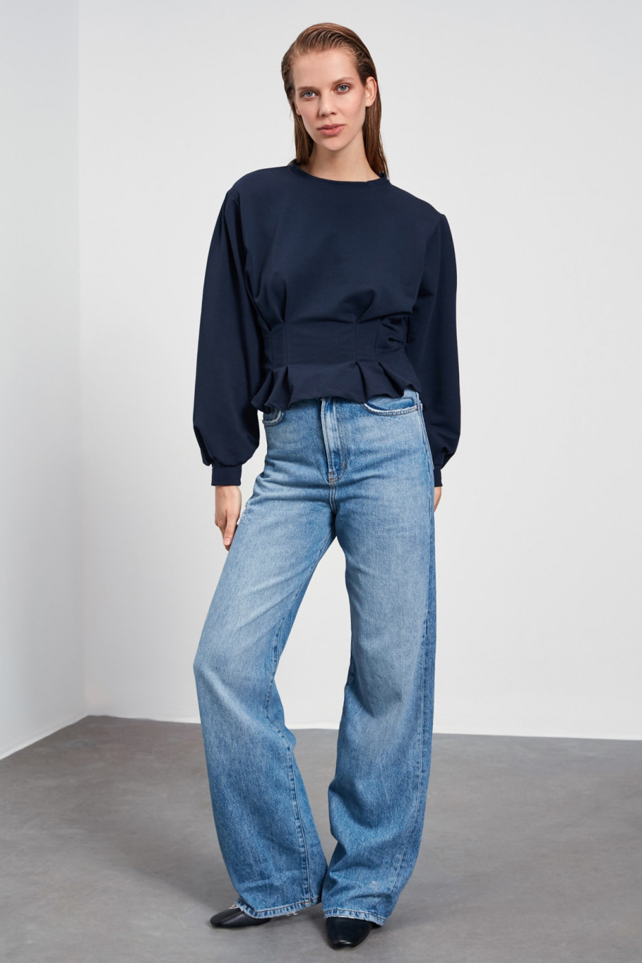 Trendyol Navy Waist Detailed Basic Knitted Sweatshirt