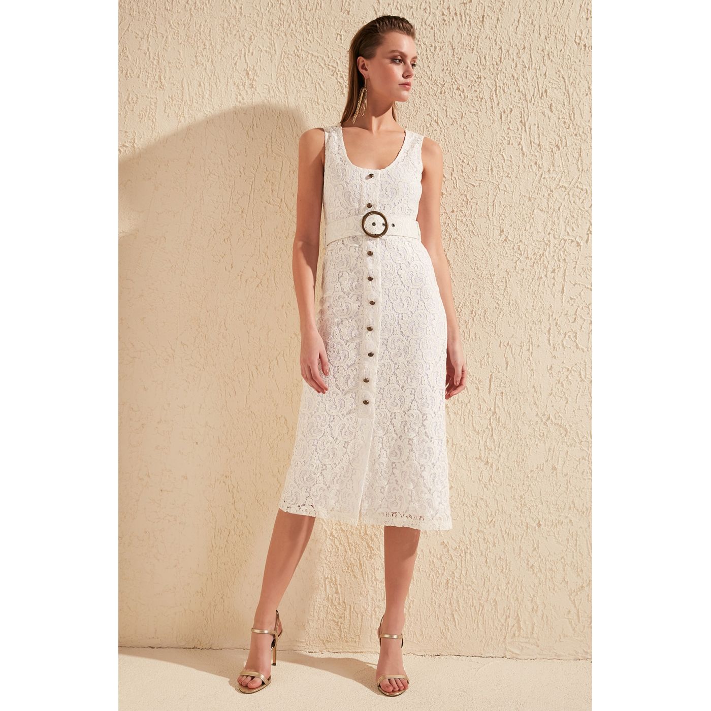 Trendyol Ekru Belt Detailed Dress