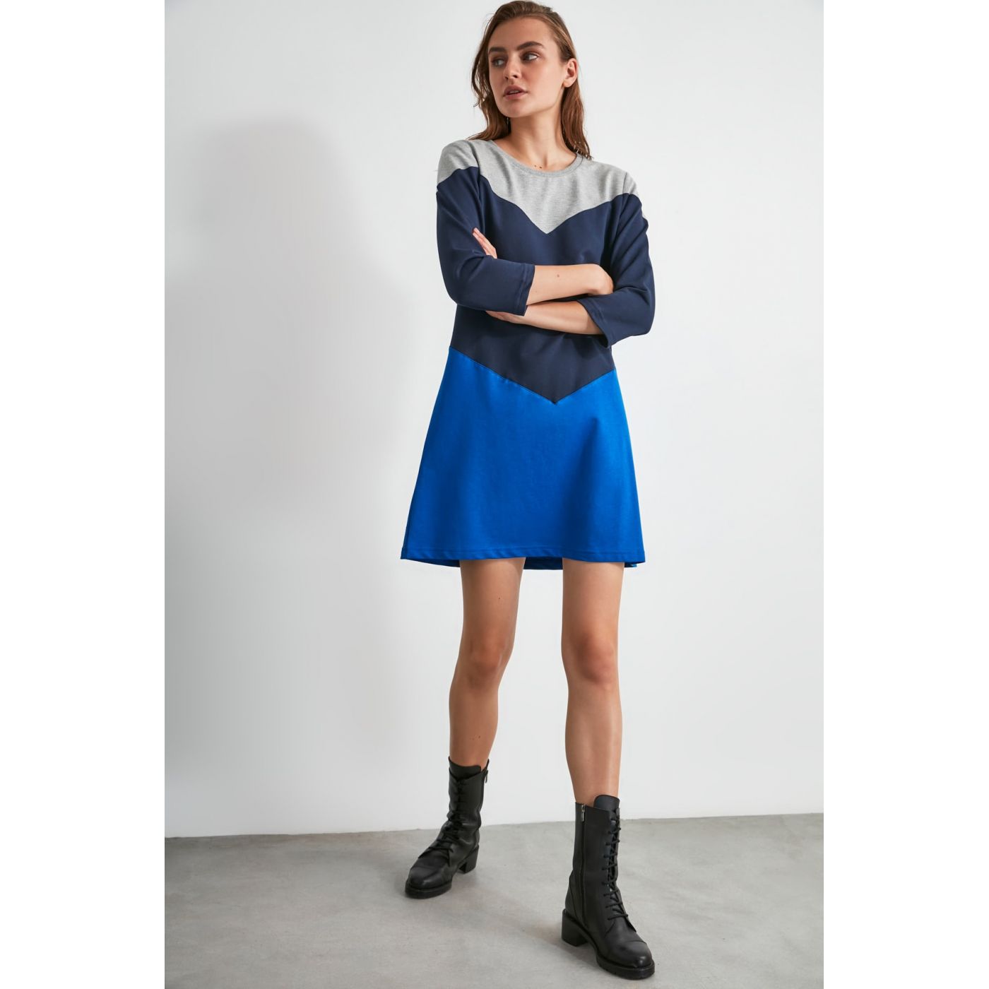 Trendyol Navy Color Block Knitted Dress