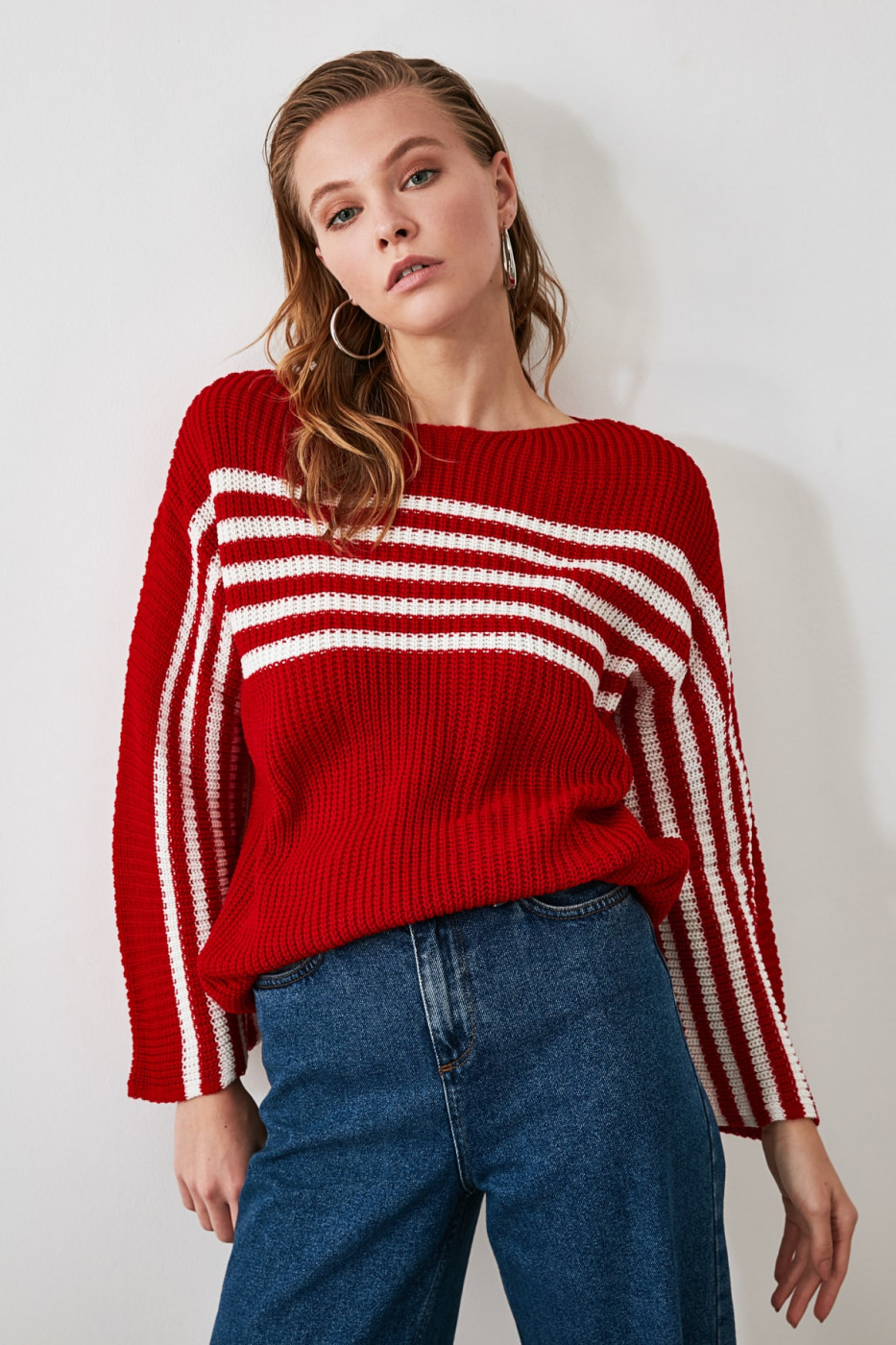 Trendyol Red Striped Knit Sweater