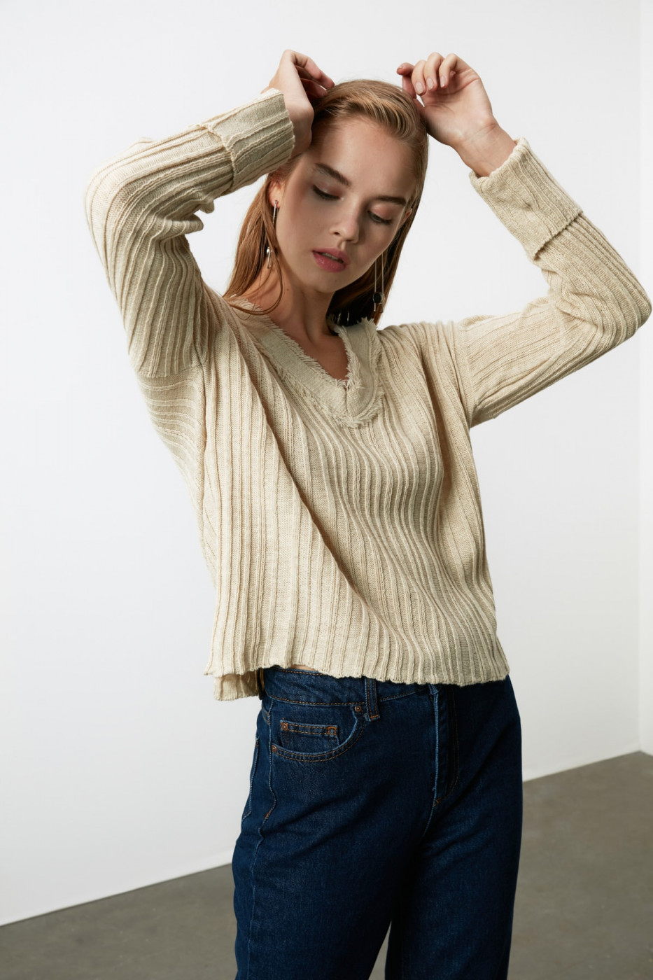 Trendyol Stone Flow Detailed Knitwear Sweater