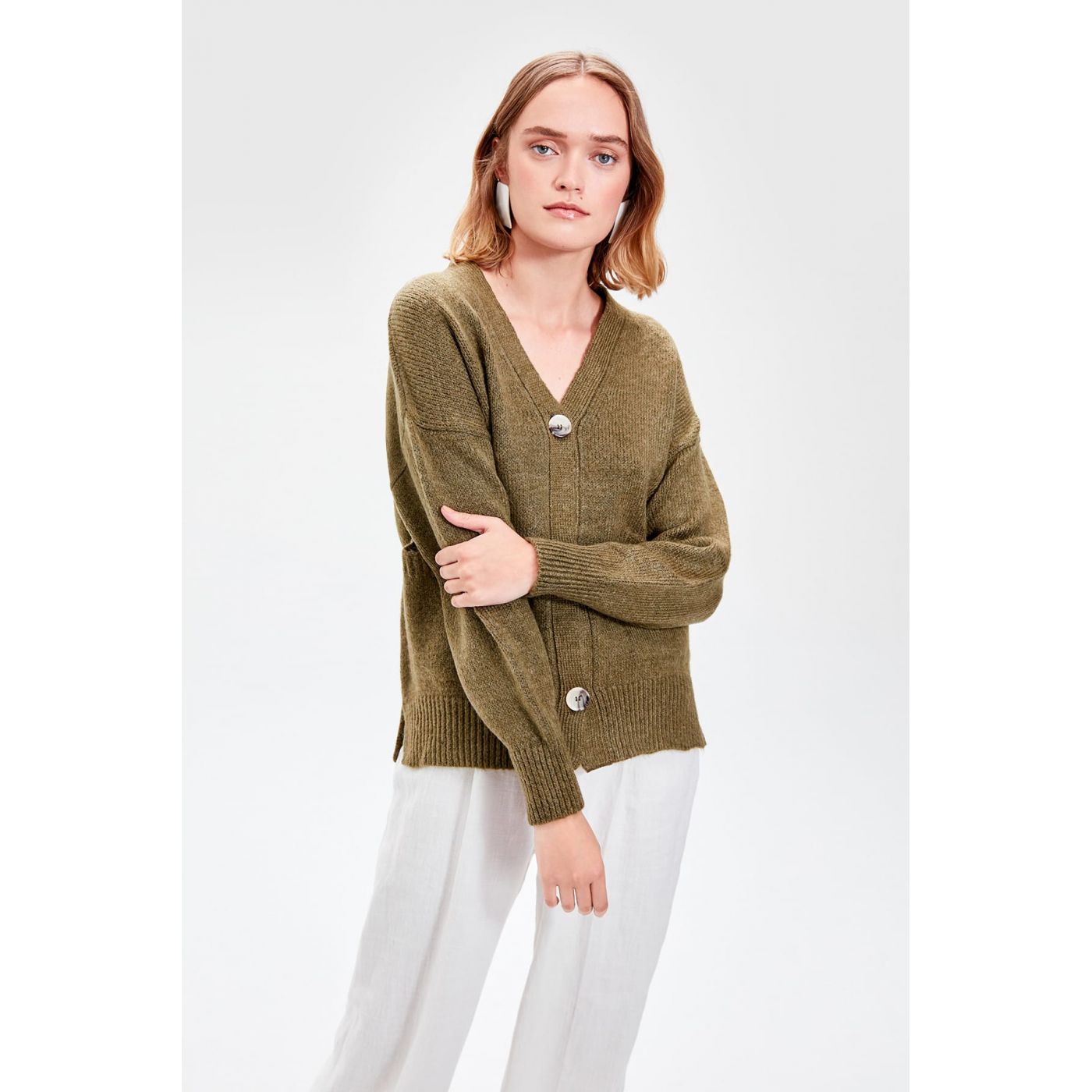 Trendyol Khaki Pocket Knitwear Cardigan