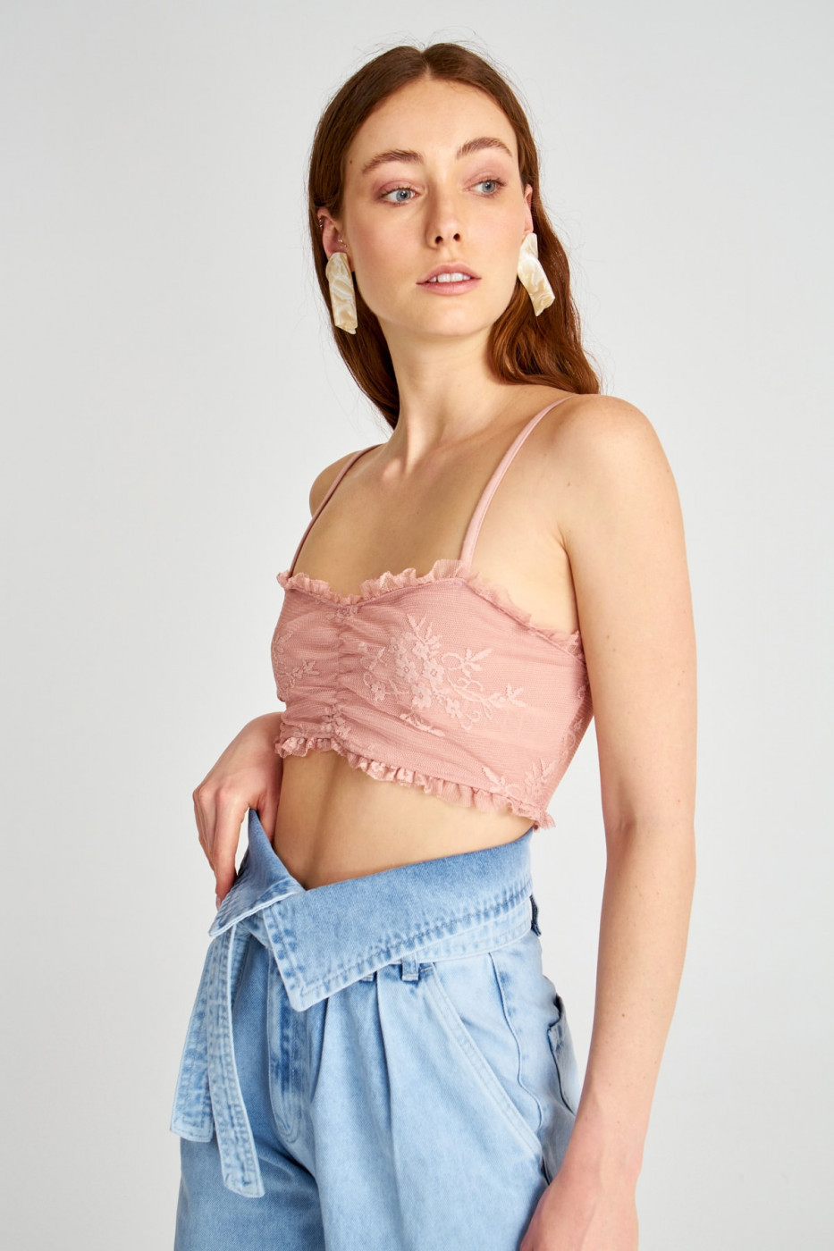 Trendyol Powder Lacy Crop Knitted Blouse