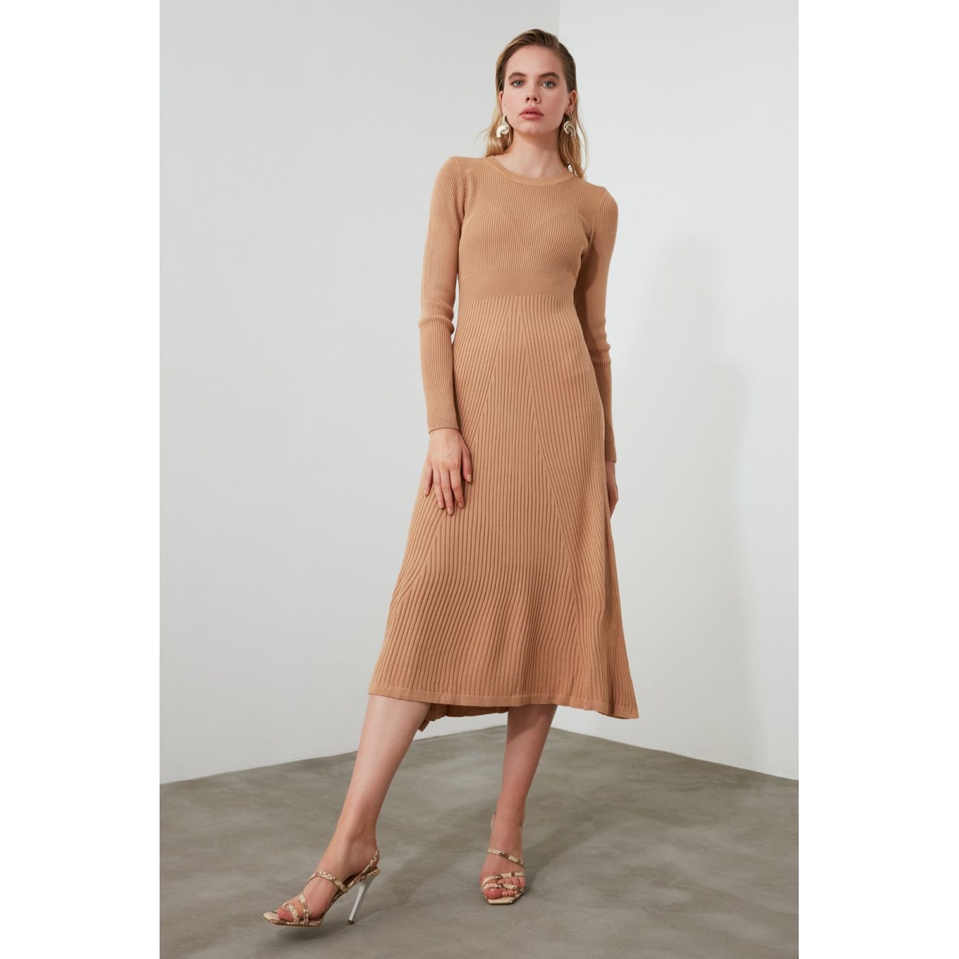 Trendyol Camel Bike Collar Knitwear Dress