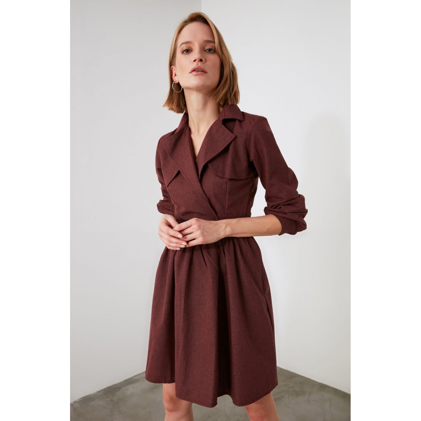 Trendyol Burgundy Collar Detailed Dress