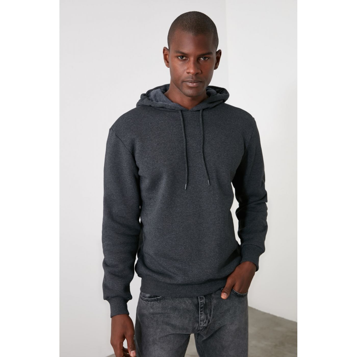Trendyol Anthracite Men's Back PrintEd Hooded Sweatshirt