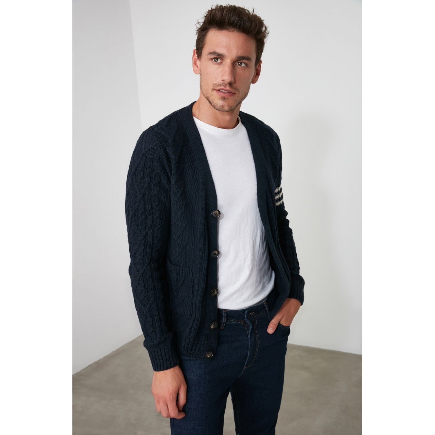 Trendyol Navy Men's Hair Knitting Knitwear Cardigan