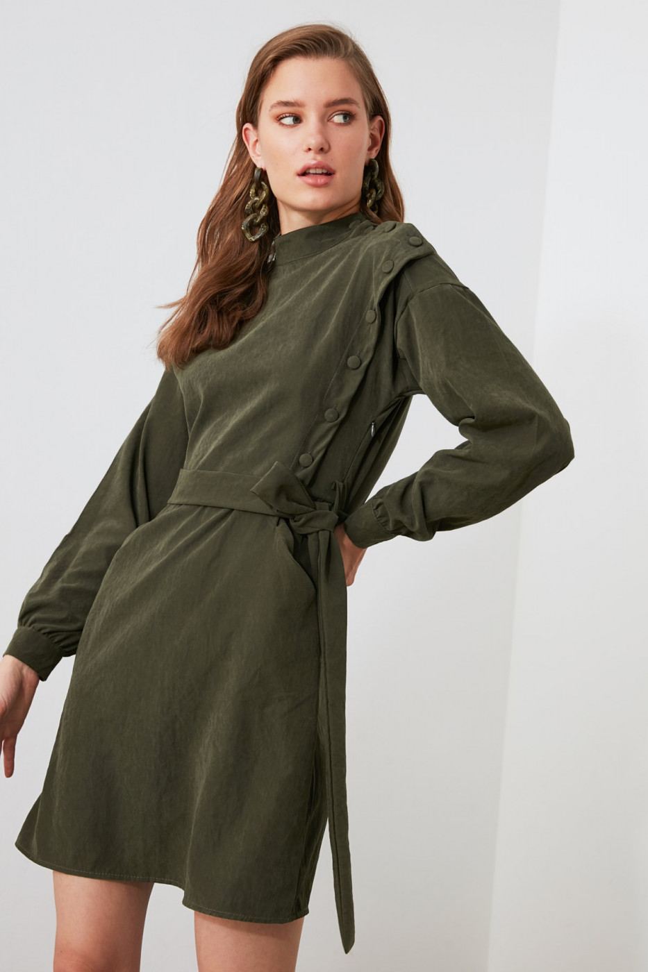 Trendyol Khai Belt Button Detailed Dress