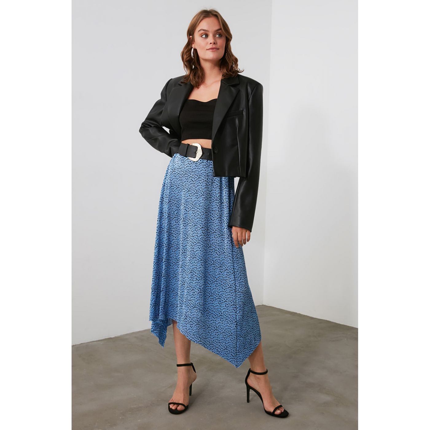 Trendyol Blue Pleated Knitted Skirt