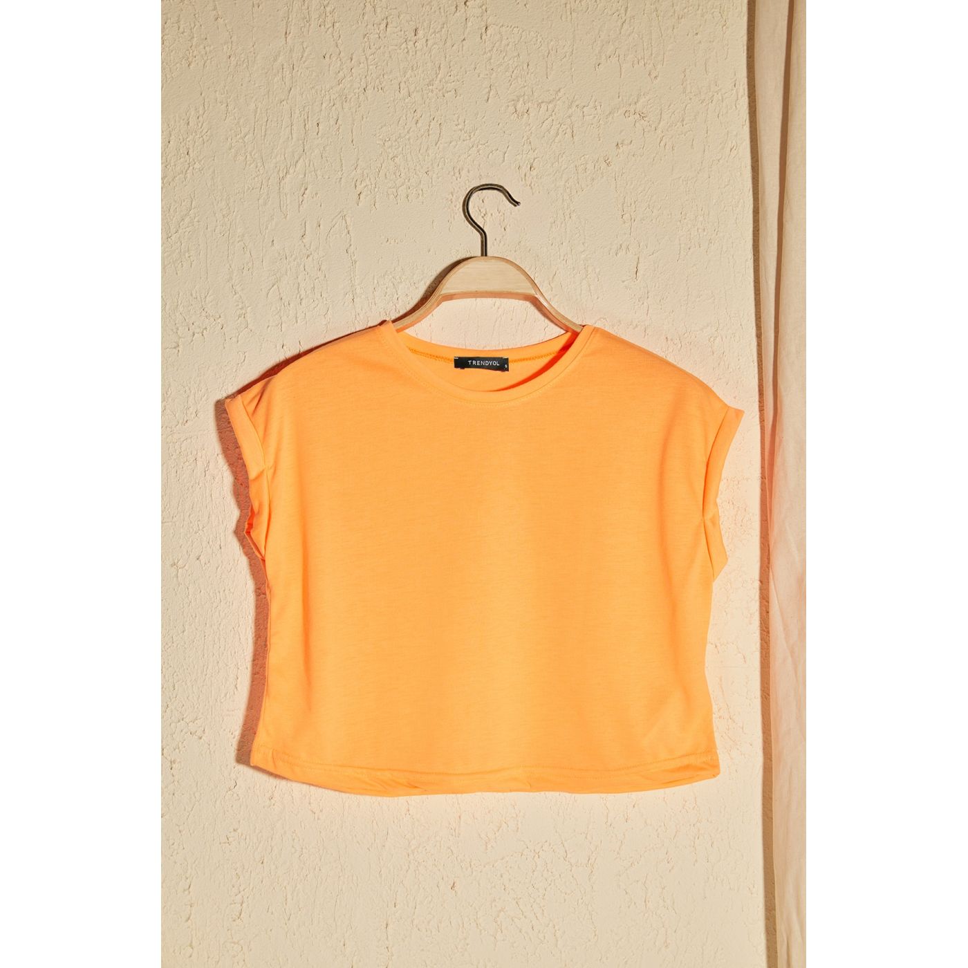 Trendyol Orange Bike Collar Crop Knitted T-Shirt