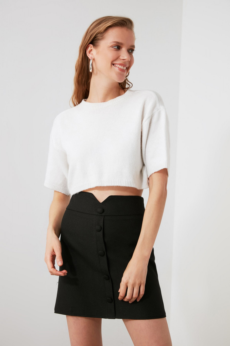 Trendyol Anthracite Button Skirt