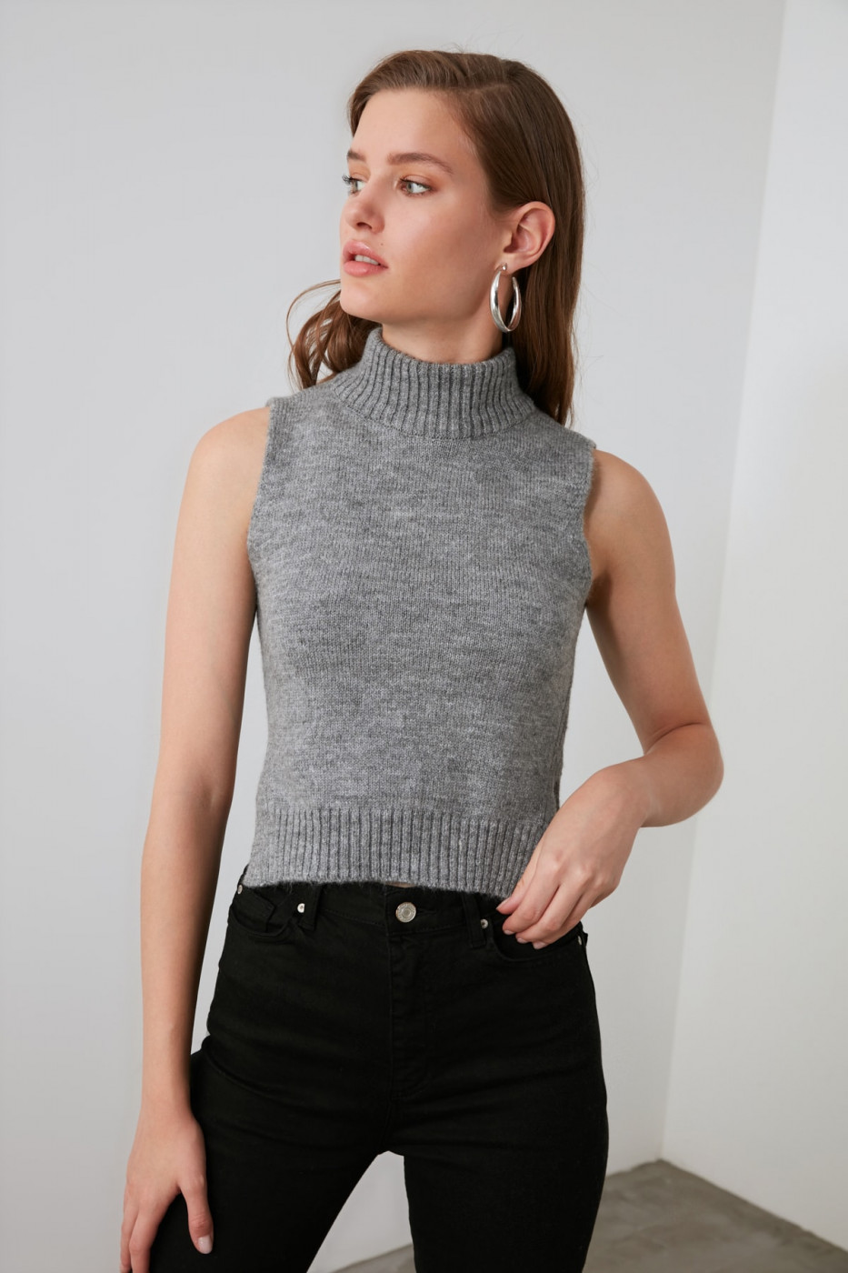 Trendyol Grey Upright Collar Knitwear Blouse