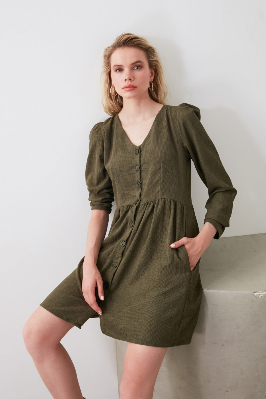 Trendyol Khaki Button Detailed Dress