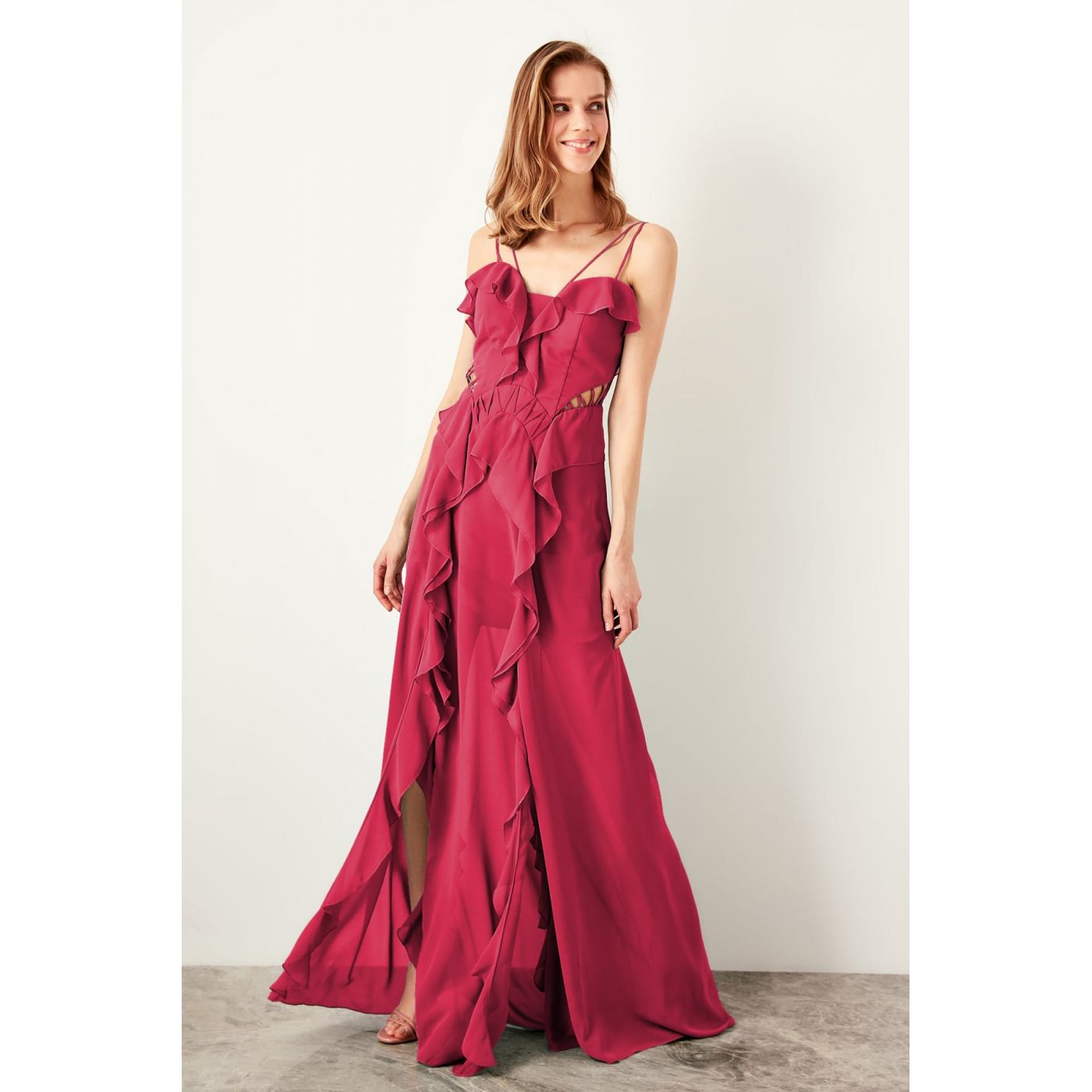 Trendyol Fuchsia Volan detailed evening dress