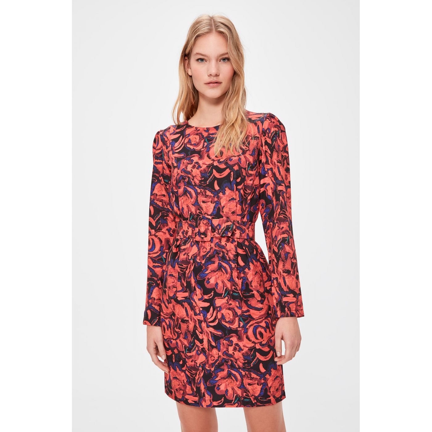 Trendyol Red Patterned BeltEd Dress