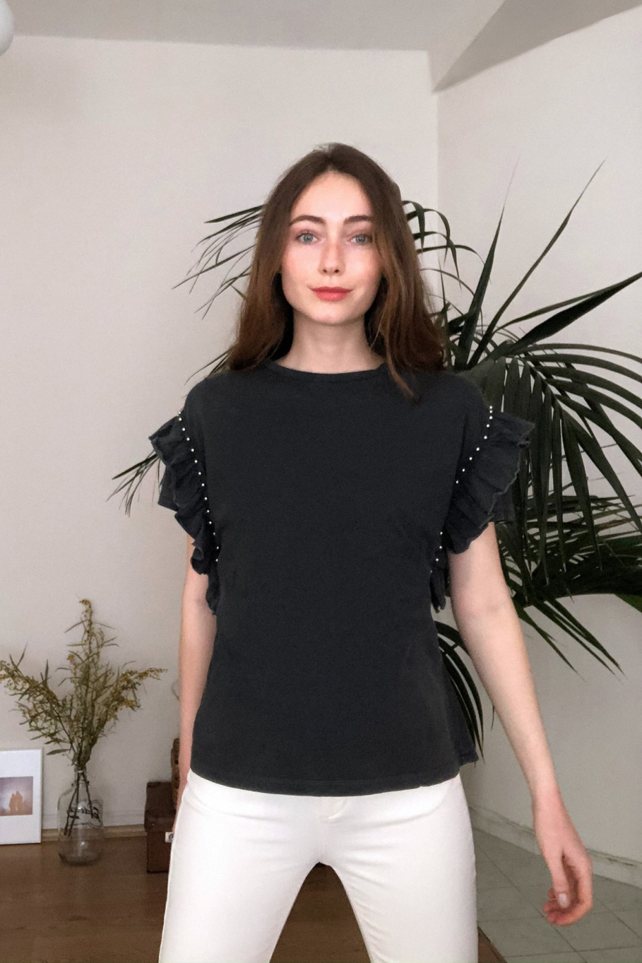 Trendyol Anthracite Washed Frilled Knitted Shirt