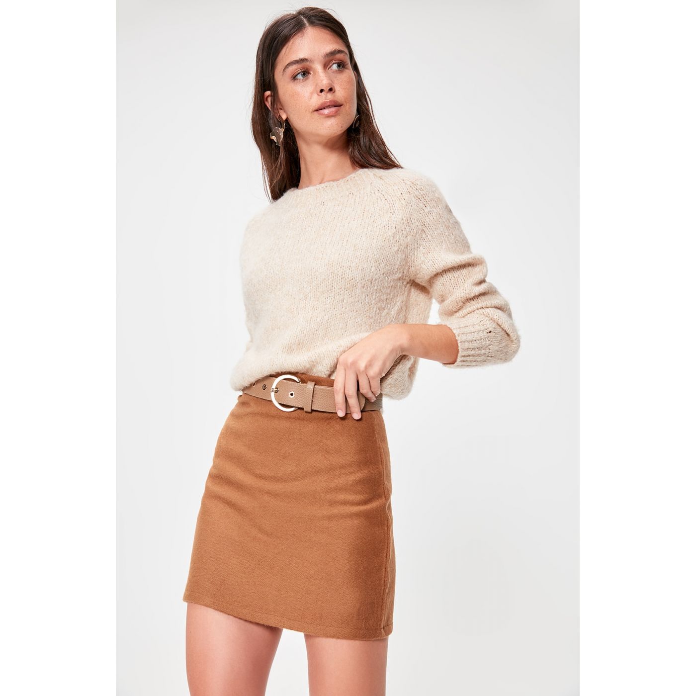 Trendyol Camel Zipper Detailed Skirt
