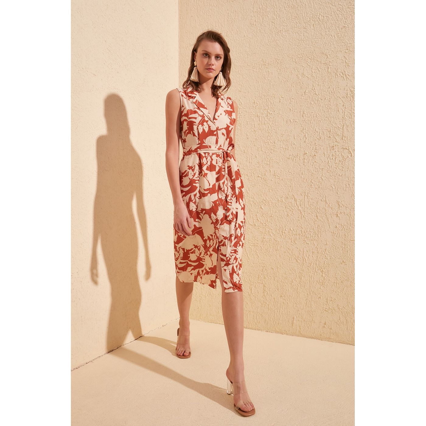 Trendyol Orange Beltflower Patterned Dress