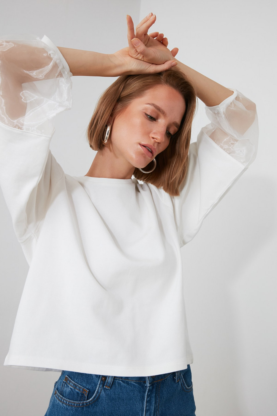 Trendyol Ekru Organze Detailed Knitted Blouse
