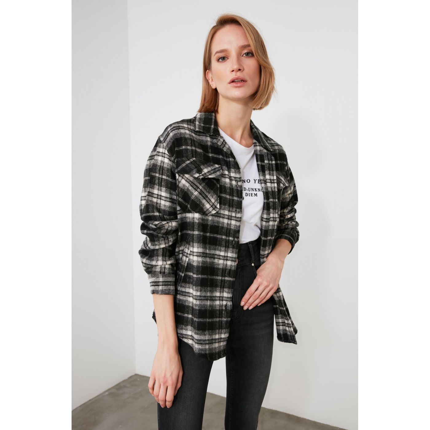 Trendyol Anthracite Plaid Shirt