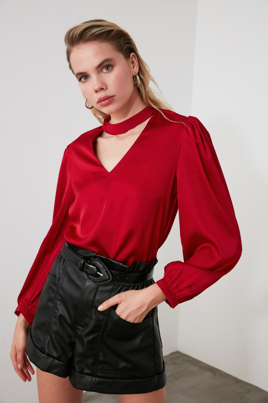 Trendyol Burgundy V Neck Blouse