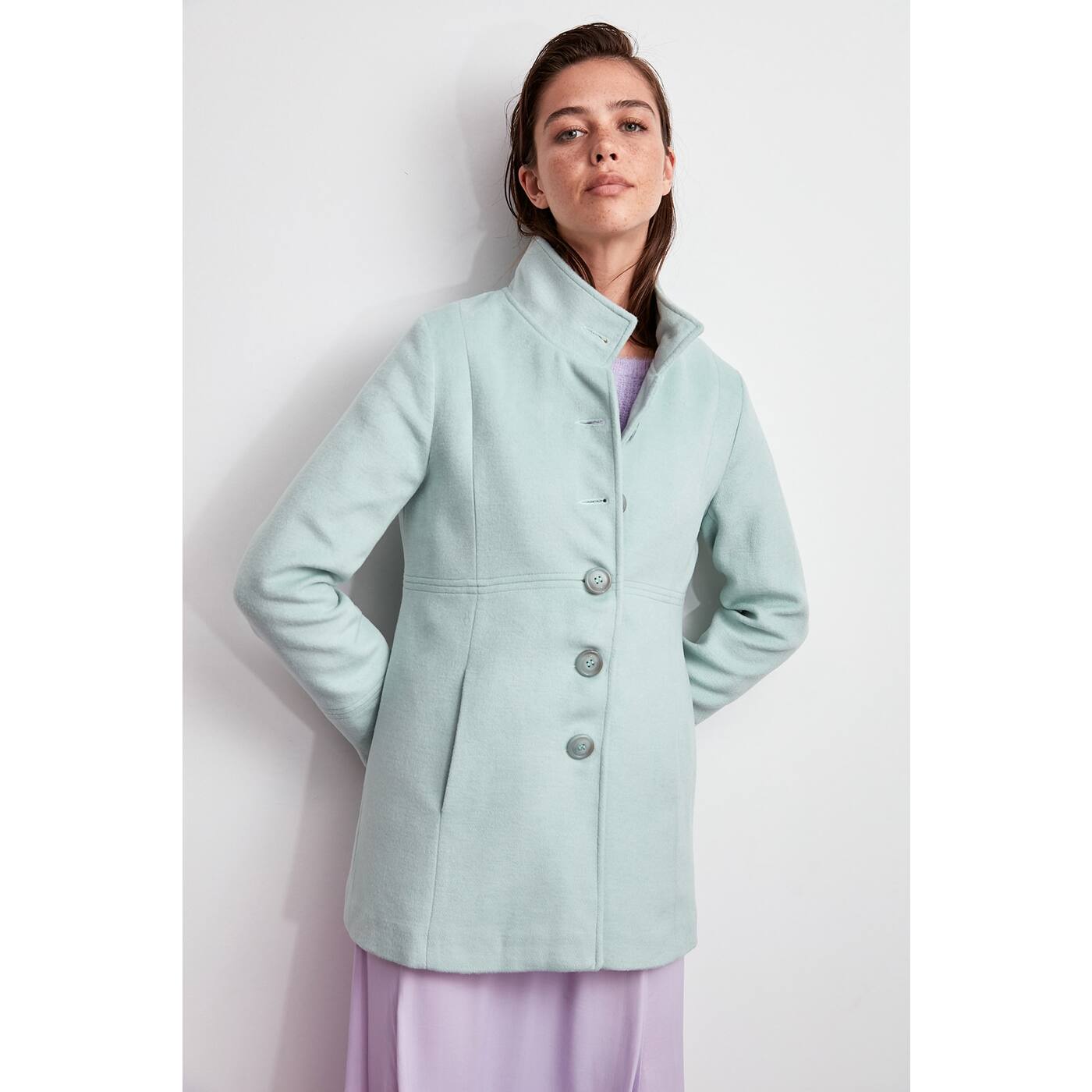 Trendyol Mint Woolly Kase Steep Collar Kaban