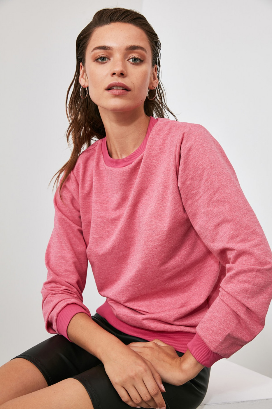 Trendyol Pink Back Printed Basic Knitted Sweatshirt