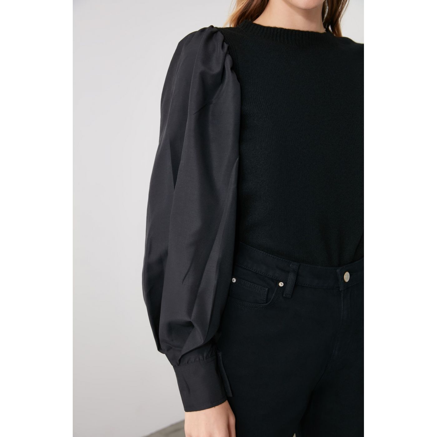 Trendyol Black Arm Woven Knitwear Sweater