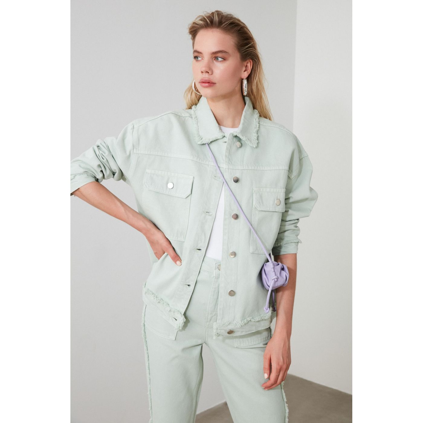 Trendyol Khaki Tassel Detailed Denim Jacket