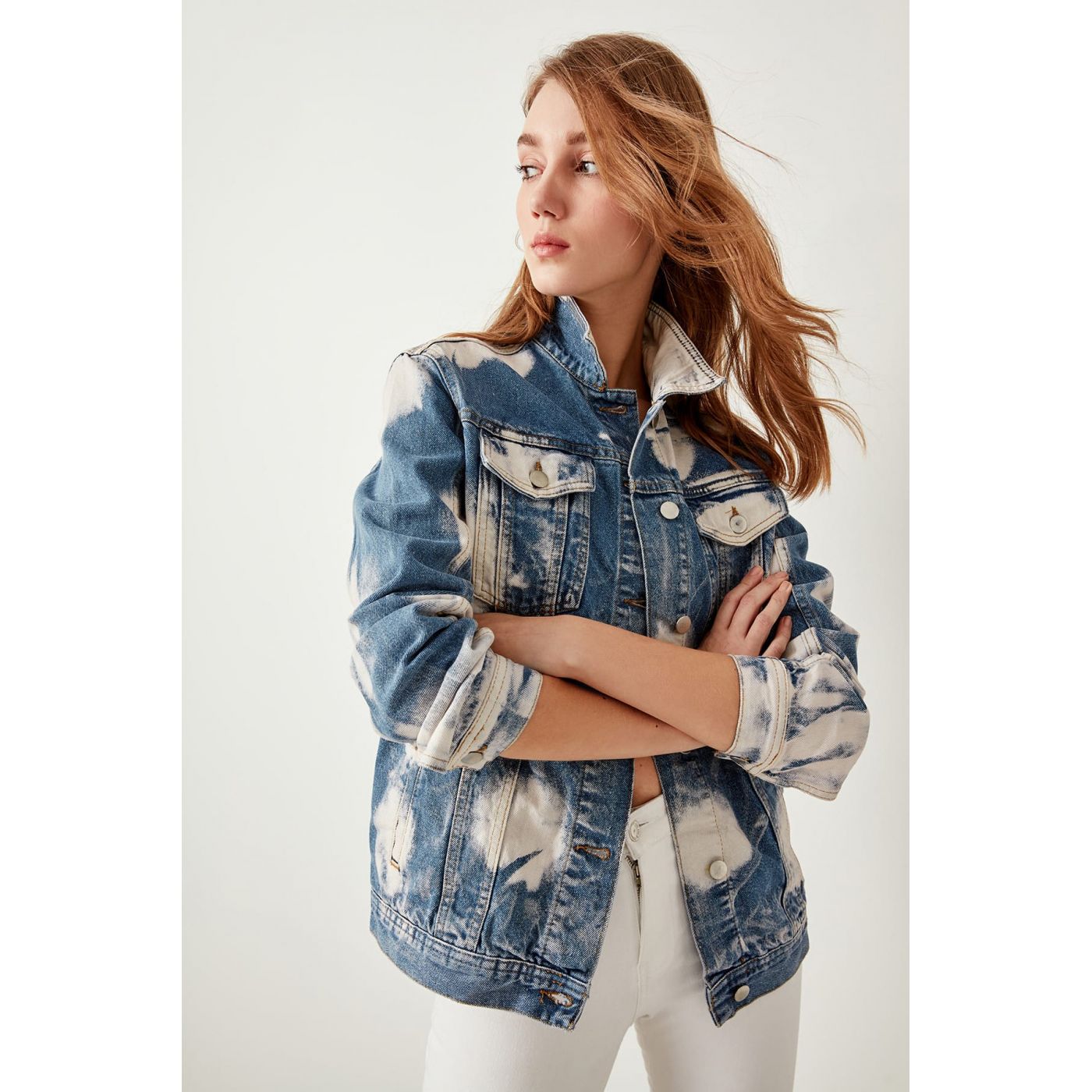 Trendyol Blue Paint-Effect Denim Jacket