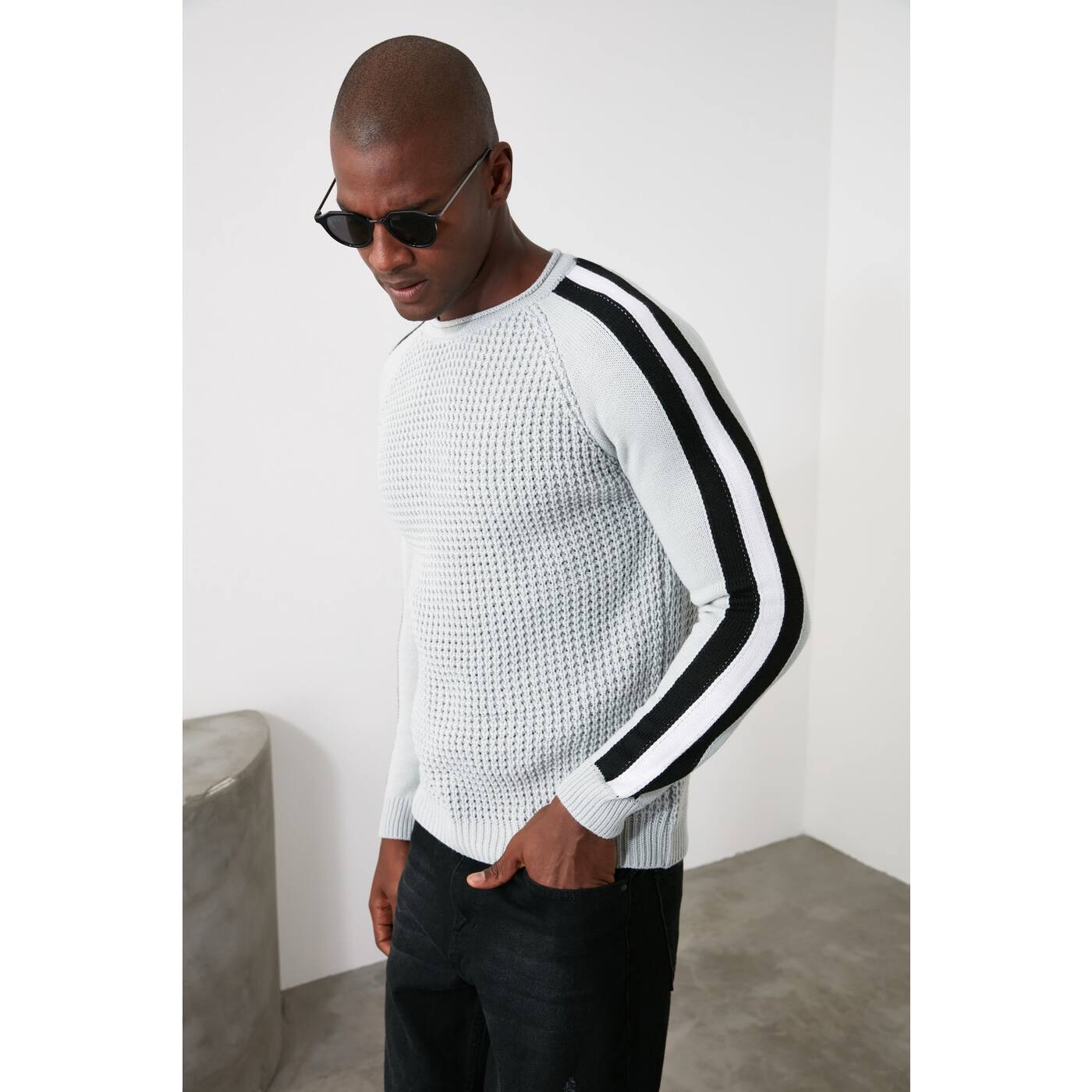 Trendyol Grey Men's Panel Detailed Knitwear Sweater