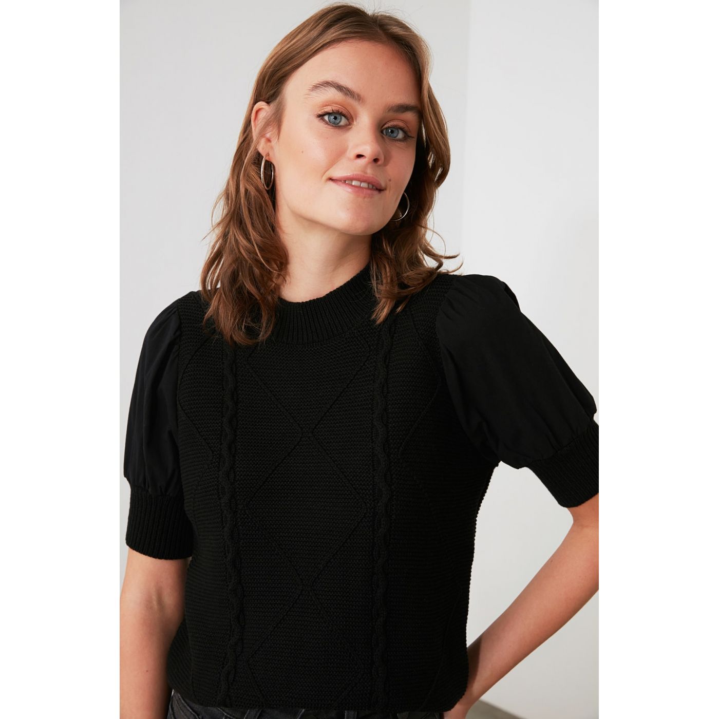 Trendyol Black Balloon Sleeve Knitted Knitted Knitwear Sweater