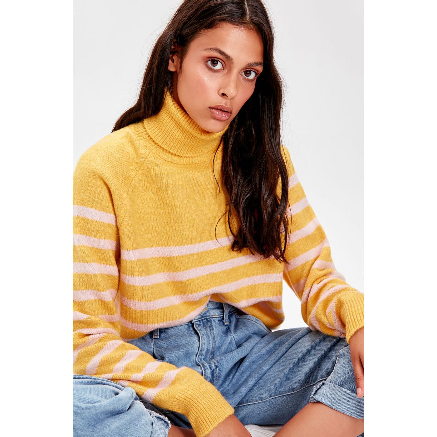 Trendyol Yellow Striped Knitwear Sweater