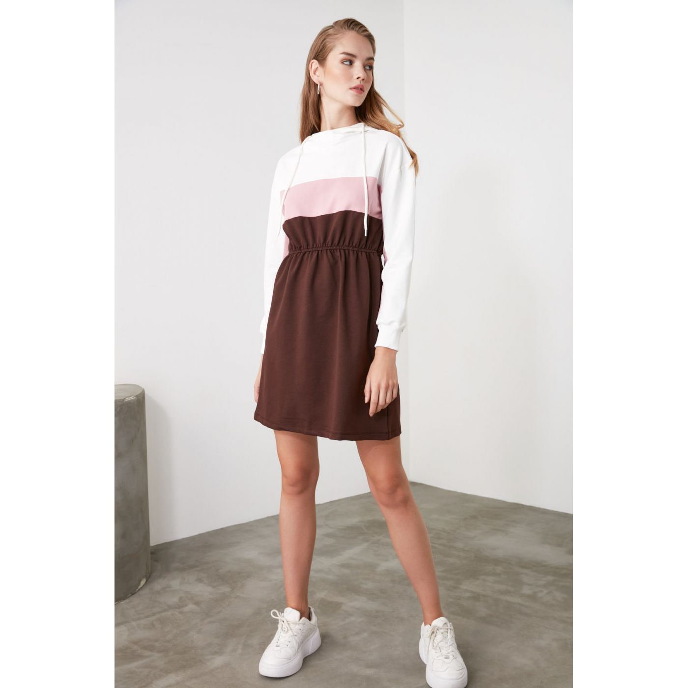Trendyol Brown Color Blocked Sweat Knitted Dress