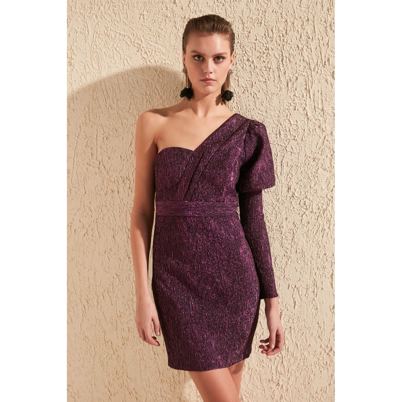 Trendyol Purple Single Sleeve Detailed Dress