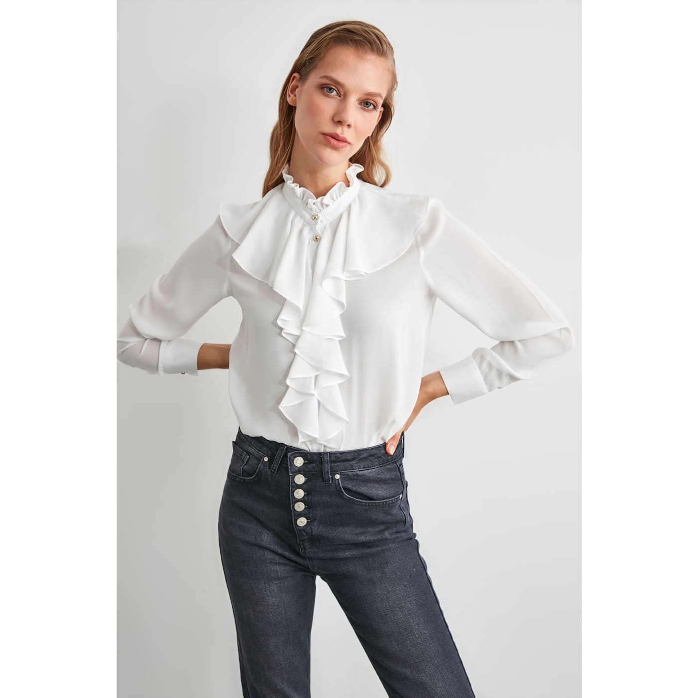 Trendyol Ekru Frilled Shirt