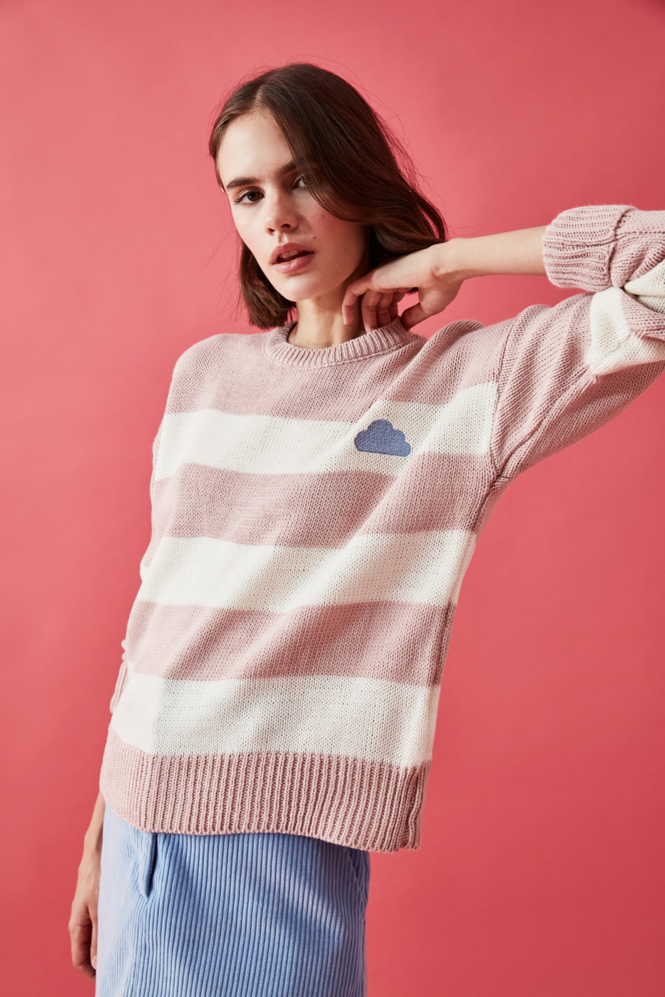 Trendyol Powder Striped Embroidery Detailed Knitwear Sweater